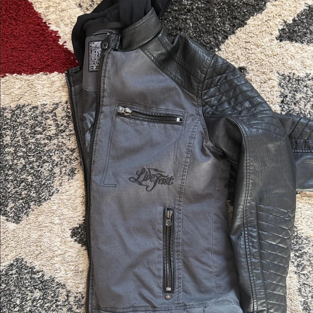 Affliction Charcoal and Black leather Jacket - Picture 8 of 10
